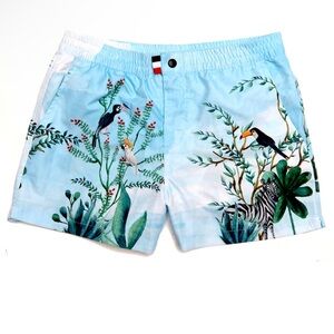 Franks Australia Daintree Sky Toucan Bird Lined Swim Trunks Mens Size Medium